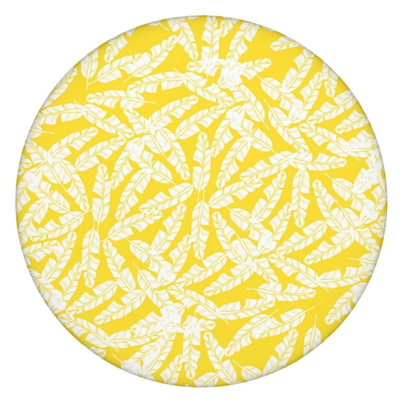 Round Tablecloth Fitted Elastic Table Cover with Vibrant Tropical Beach Sunset and Boho Prints, Waterproof Vinyl with Backing, Perfect for Indoor and Outdoor Dining