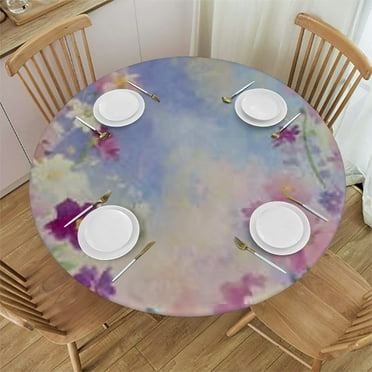 Round Tablecloth Fitted Table Cover, Elastic Tablecloths Outdoor Indoor Stretch Cloth Tablecover for