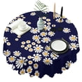 thumbnail image 1 of Round Tablecloth Floral Print Daisy 60 Inch Table Cover Wrinkle Free Dining Kitchen, 1 of 5