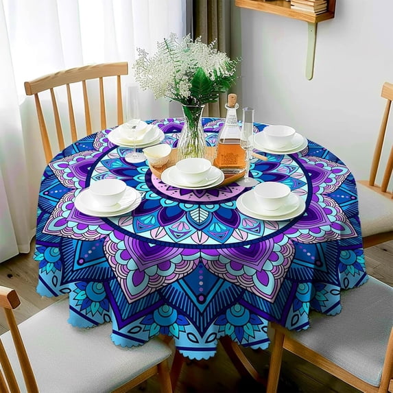 Round Tablecloth Floral Tablecloths 60 Inch Table Cover Wrinkle-Free Table Cloths for Home Kitchen Decor for Dining Buffet Parties and Camping Patio Indoor Outdoor