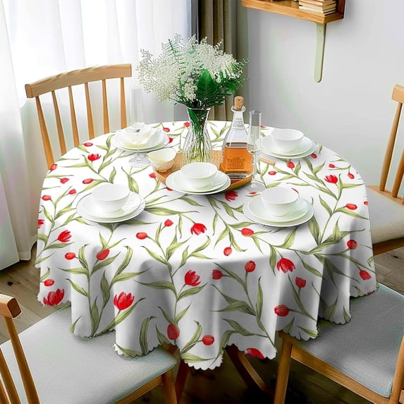 Round Tablecloth Floral Tablecloths 60 Inch Table Cover Wrinkle-Free Table Cloths for Home Kitchen Decor for Dining Buffet Parties and Camping Patio Indoor Outdoor