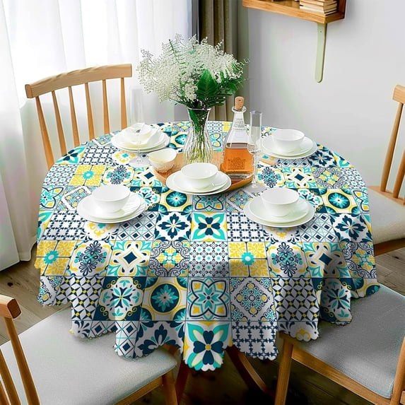 Round Tablecloth Floral Tablecloths 60 Inch Table Cover Wrinkle-Free Table Cloths for Home Kitchen Decor for Dining Buffet Parties and Camping Patio Indoor Outdoor
