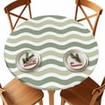 thumbnail image 1 of Round Tablecloth Geometric Striped Pattern Elastic Edge Fitted Sage Olive Green White Wave Pattern Plastic Table Cover,Waterproof Oil Proof for Dinner,Outdoor, Picnic, 45"- 54" DIA Tables, 1 of 9