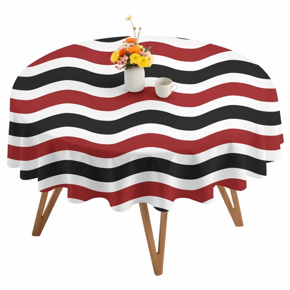 Round Tablecloth Geometric Striped Pattern Waterproof Oil Proof Polyester Table Cloth Cover Decor for Home Dining Outdoor,Patio,Parties, 54" Dia. Red Black Wave Pattern