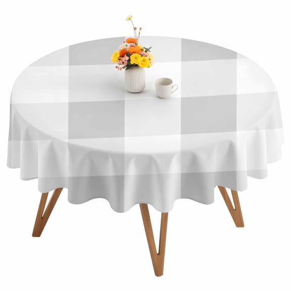 Round Tablecloth Gray White Plaid Waterproof Oil Proof Polyester Table Cloth Cover Decor for Home Dining Outdoor,Patio,Parties, 54" Dia. Checkerd Pattern