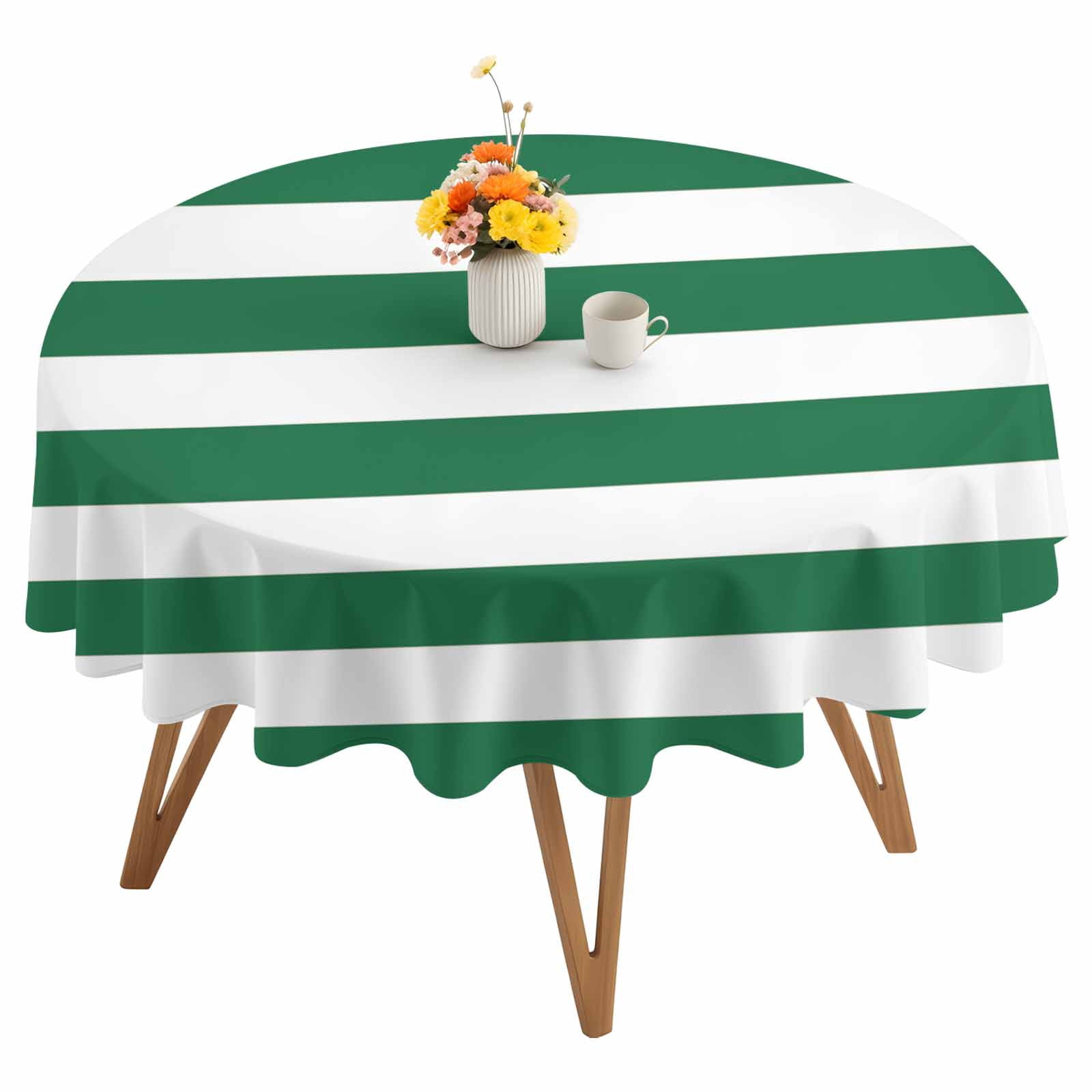 Round Tablecloth Green White Striped Waterproof Oil Proof Polyester Table Cloth Cover Decor for Home Dining Outdoor,Patio,Parties, 54" Dia. Minimalist Christmas