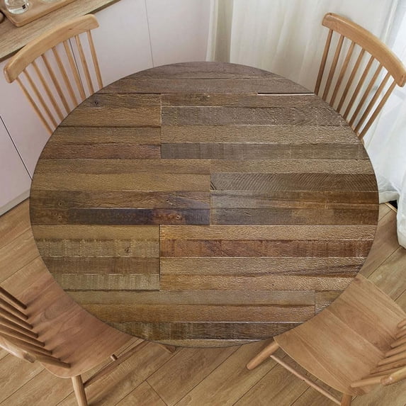 Round Tablecloth Hardwood Reclaimed Wood Textured Background Elastic Edge Table Covers for Indoor Outdoor, Fit for Diameter 36.2"-40.1" Round Table, Style 195