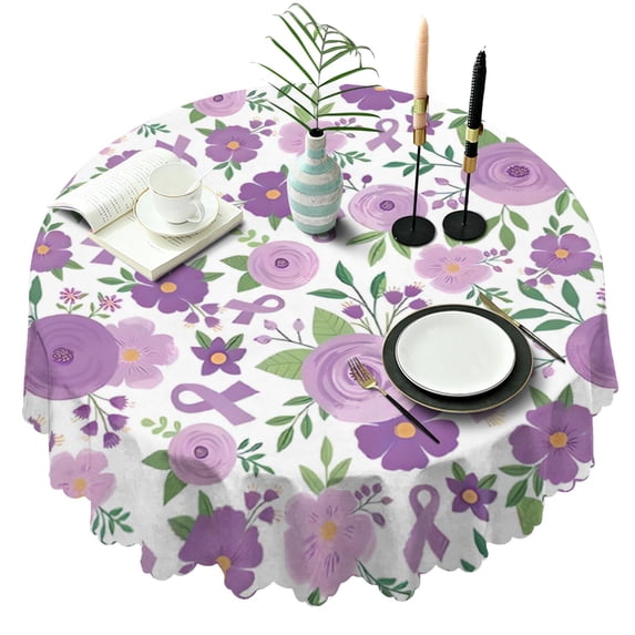 Round Tablecloth Kitchen Cover 60 Inch Polyester Waterproof Stain Wrinkle Free flower for Table