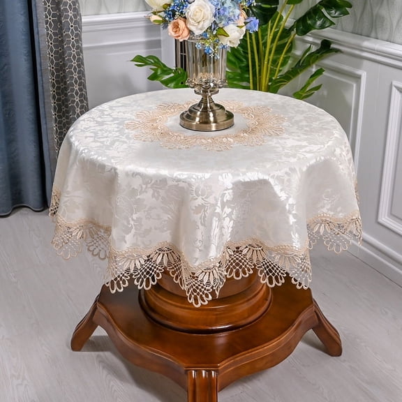 Round Tablecloth Lace Rustic Macrame Embroidered Table Cloths Coffee Table Cover for Dresser Decor Picnic Wedding Party Banquet Kitchen Home