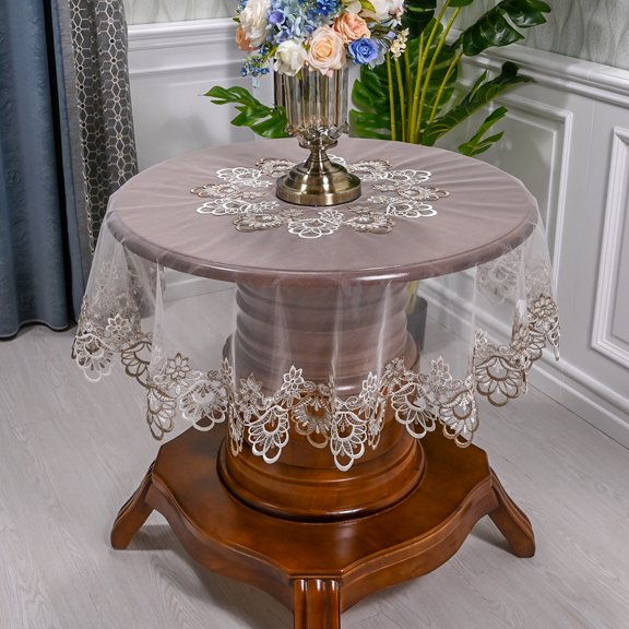 Round Tablecloth Lace Rustic Macrame Embroidered Table Cloths Coffee Table Cover for Dresser Decor Picnic Wedding Party Banquet Kitchen Home