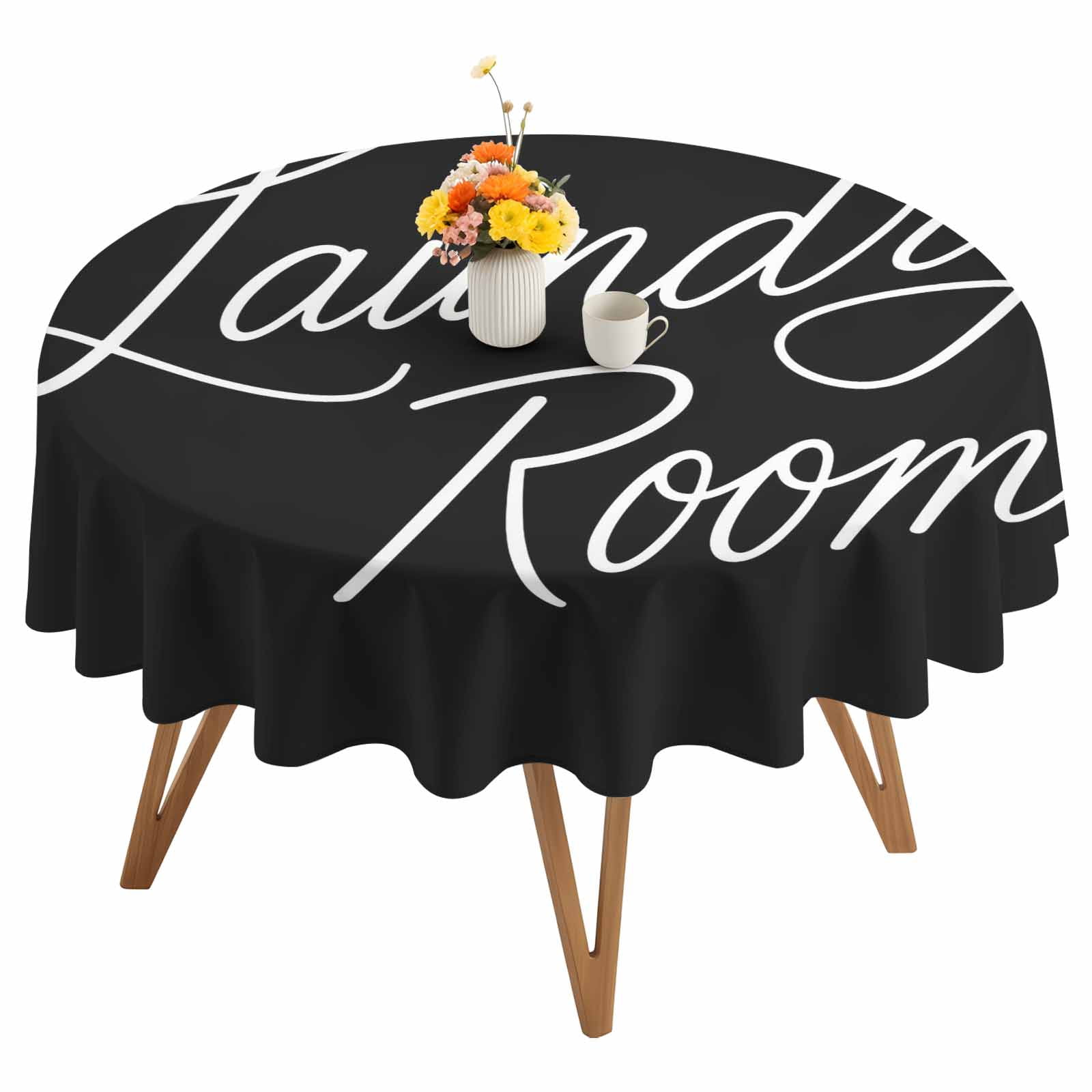 Round Tablecloth Laundry Room Waterproof Oil Proof Polyester Table Cloth Cover Decor for Home Dining Outdoor,Patio,Parties, 54" Dia. Black