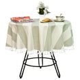 thumbnail image 1 of Round Tablecloth,Linen Circle Tablecloth With Tassel,Two Tone Striped Table Cover For Living Room Bedroom Study Coffee Outdoor Summer Party-Green-diameter260cm(102"), 1 of 8