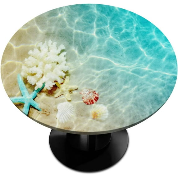 Round Tablecloth, Marine Starfish, Polyester, Fits 36''''-42'''' Tables, Elastic Edge, Waterproof, Wipeable, Modern Style