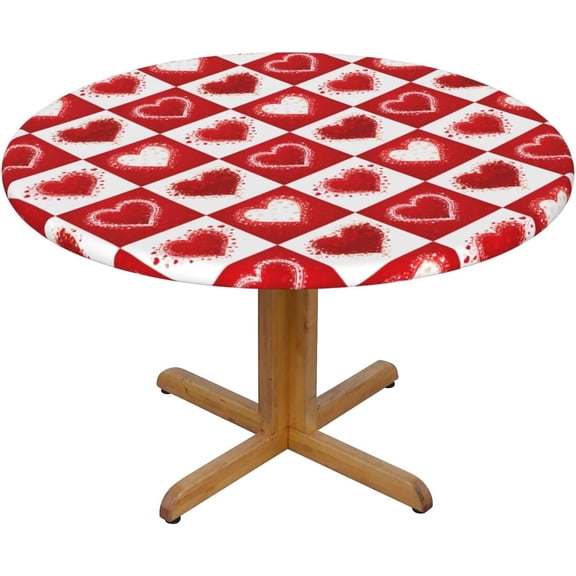 Round Tablecloth Mother''s Day Love Hearts Red Fitted Elastic Waterproof Wipeable Table Cloth Cover Decorations Table Pad Cover for lndoor Outdoor-Medium