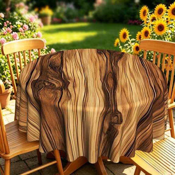 Round Tablecloth, Natural Live Edge Wood Grain 2D Print, Decorative Table Cover for Kitchen Daily Dining, Backyard Patio Picnics, Summer Garden Gatherings