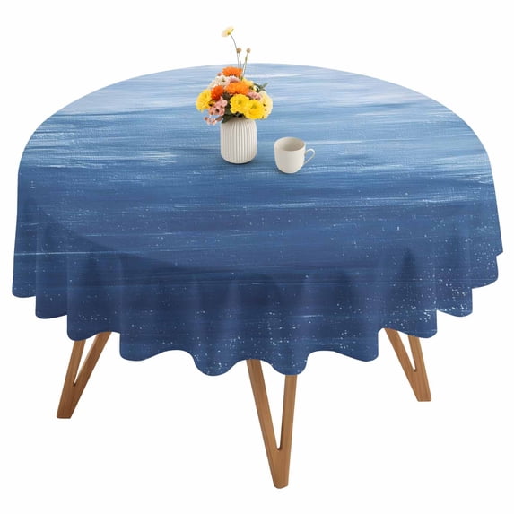 Round Tablecloth Navy Blue White Brush Stroke Textured Waterproof Oil Proof Polyester Table Cloth Cover Decor for Home Dining Outdoor,Patio,Parties, 54" Dia. Abstract Modern