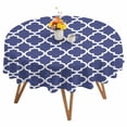 thumbnail image 1 of Round Tablecloth Navy Lake Blue Morocco Waterproof Oil Proof Polyester Table Cloth Cover Decor for Home Dining Outdoor,Patio,Parties, 60" Dia. Minimalist Geometric Pattern, 1 of 9