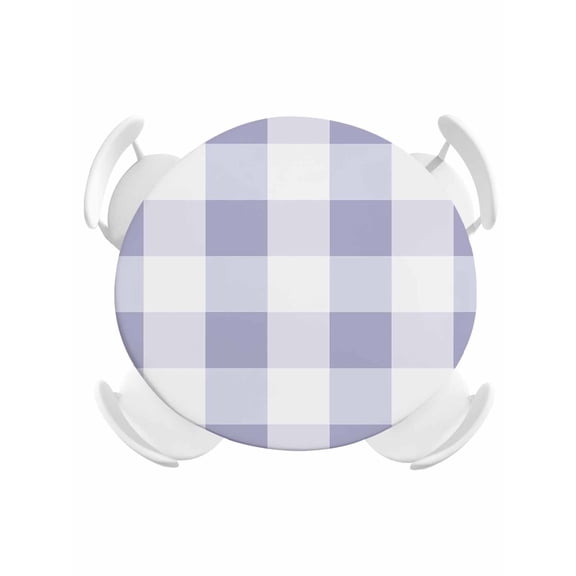 Round Tablecloth Ombre Purple White Plaid Elastic Edge Fitted Checkerd Pattern Plastic Table Cover,Waterproof Oil Proof for Dinner,Outdoor, Picnic, 45"- 54" DIA Tables