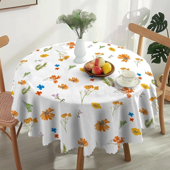Round Tablecloth Orange Blue Floral Polyester Waterproof Stain ...