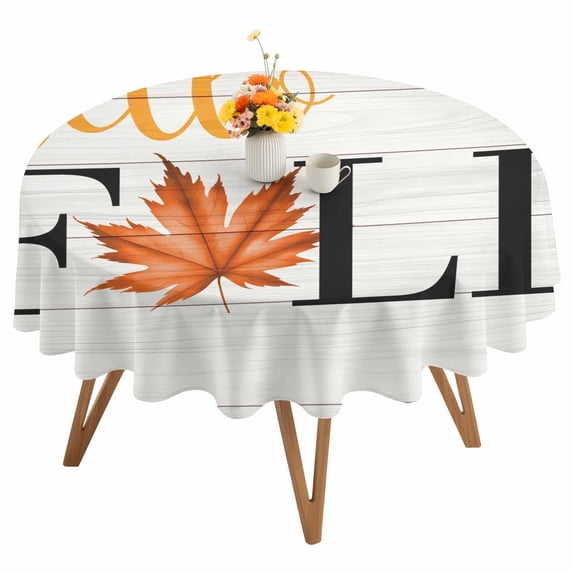 Round Tablecloth Orange Fall Maple Leaf Waterproof Oil Proof Polyester Table Cloth Cover Decor for Home Dining Outdoor,Patio,Parties, 60" Dia. Vintage Beige Wood Texture Black
