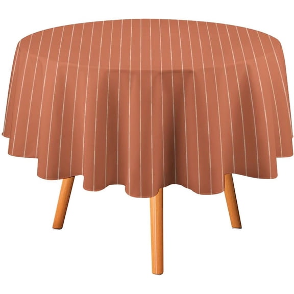 Round Tablecloth Orange and White Stripe Table Cover Washable Table Cloths for Kitchen Dinning Party Tabletop Modern Decoration, 60inch