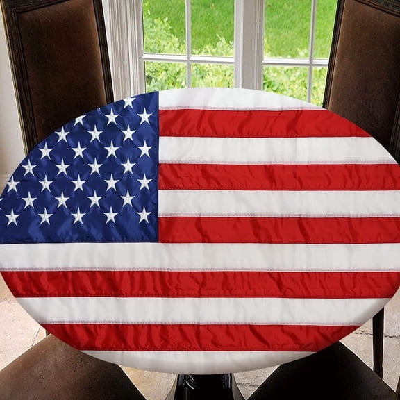 Round Tablecloth Patriotic American Fitted Elastic Waterproof Wipeable Table Cloth Cover Decorations Table Pad Cover for lndoor Outdoor, Tablecloth Size 60"(Fit for 48.2"-52.1" Table), Type 13
