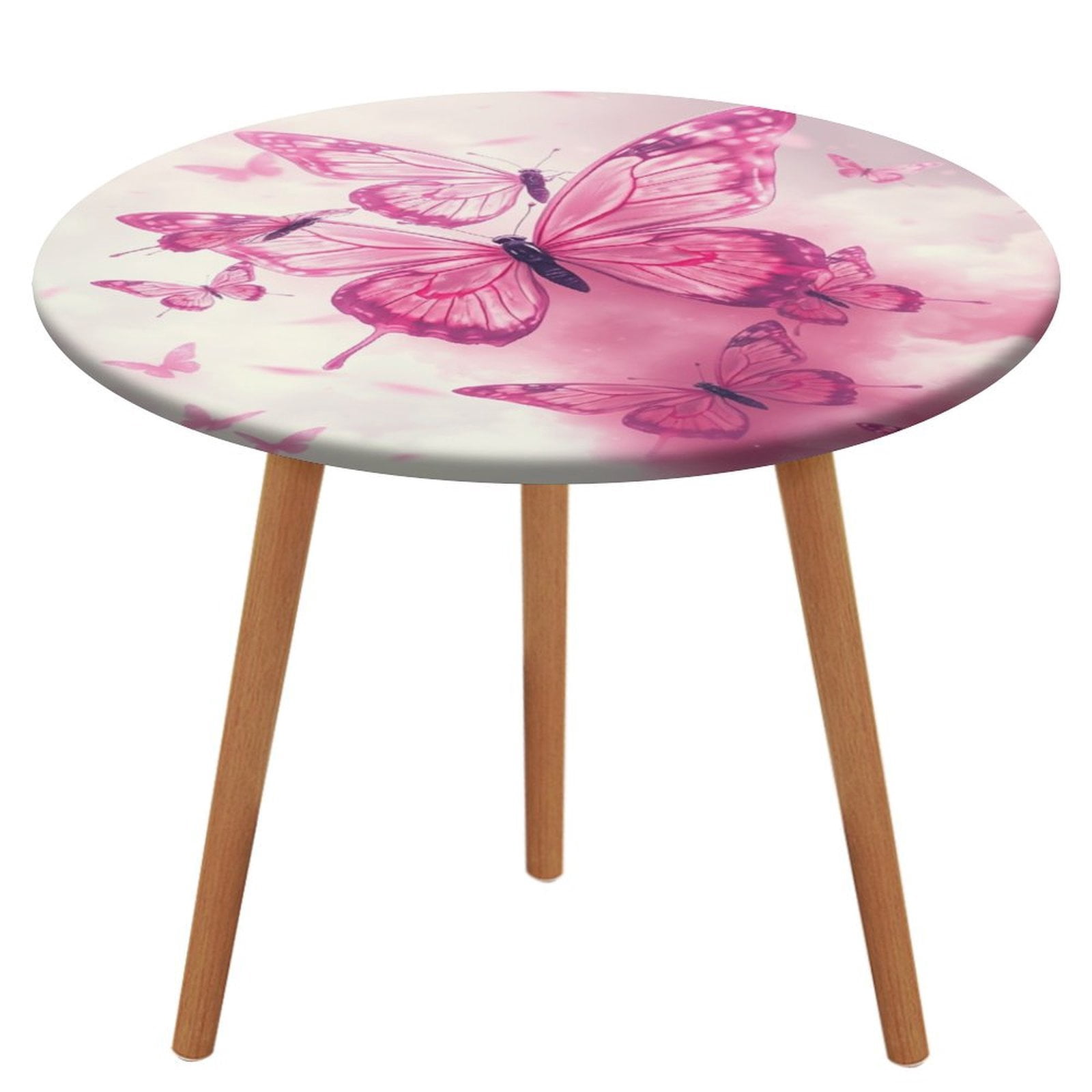 Round Tablecloth Pink Butterfly Dream Waterproof Elastic Table Clothes ...