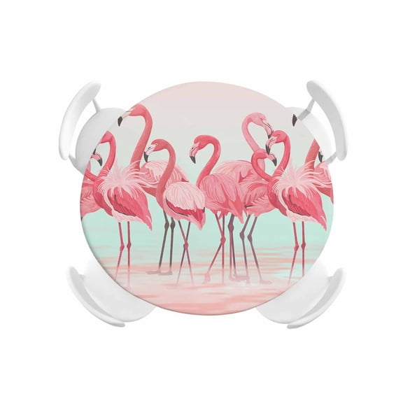 Round Tablecloth Pink Tropical Flamingo Elastic Edge Fitted Teal Beach Plastic Table Cover,Waterproof Oil Proof for Dinner,Outdoor, Picnic, 55"- 60" DIA Tables