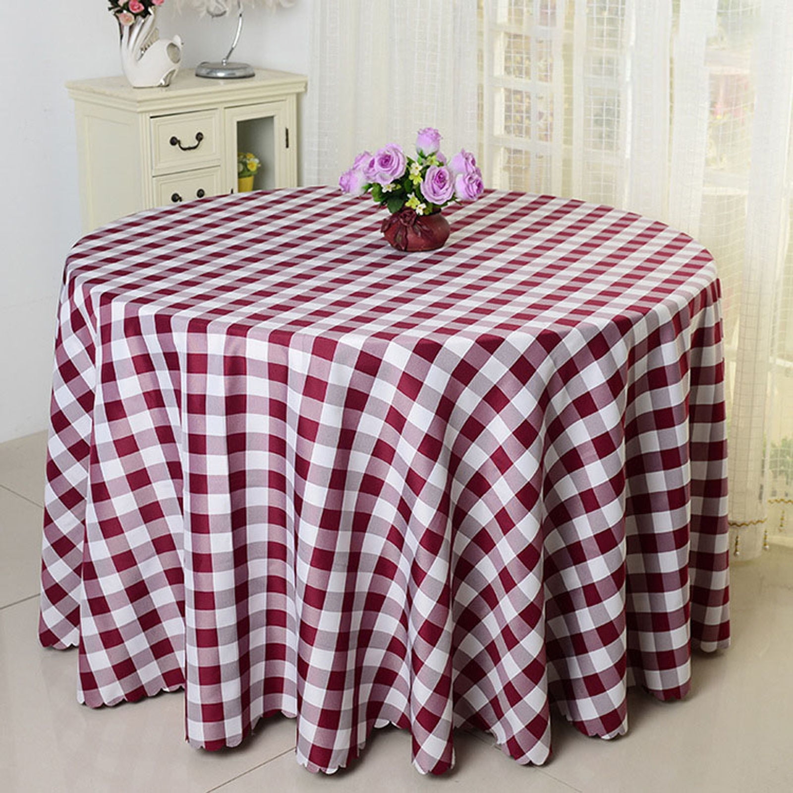 Round Tablecloth Plaid Table Cloth with Lace,Polyester Table Cover for ...