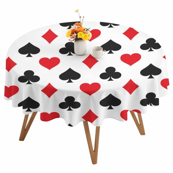 Round Tablecloth Poker Game Texture Waterproof Oil Proof Polyester Table Cloth Cover Decor for Home Dining Outdoor,Patio,Parties, 54" Dia. Red Black Casino Pattern