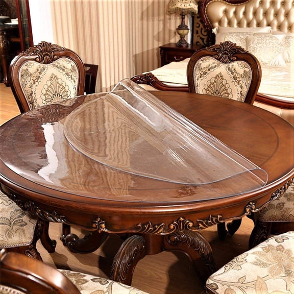 Round Tablecloth Protector 55 Inch - Thick PVC Vinyl Table Topper for Dining Coffee Desk