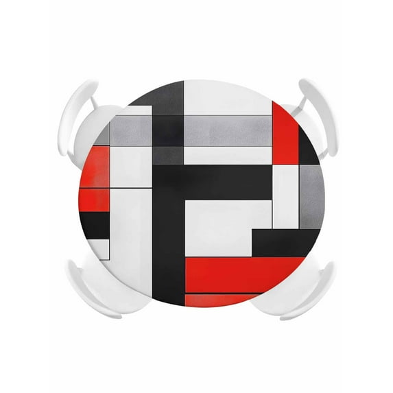 Round Tablecloth Red Black Squares Elastic Edge Fitted Abstract Geometric Art Plastic Table Cover,Waterproof Oil Proof for Dinner,Outdoor, Picnic, 36" - 44" DIA Tables