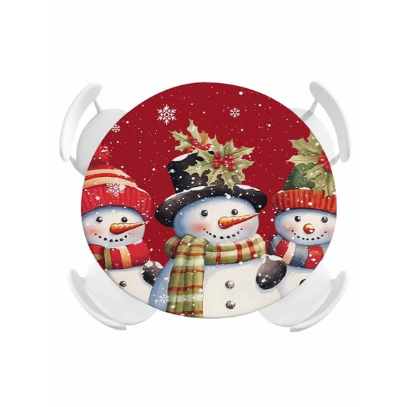 Round Tablecloth Red Christmas Snowmen Elastic Edge Fitted Winter White Snowflakes Plastic Table Cover,Waterproof Oil Proof for Dinner,Outdoor, Picnic, 55"- 60" DIA Tables