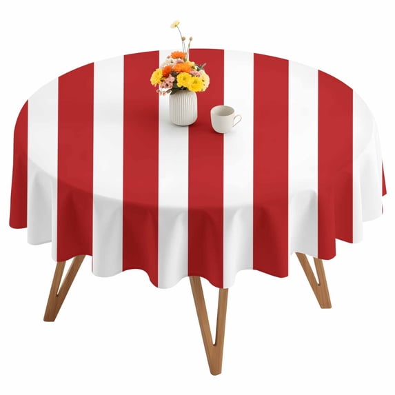 Round Tablecloth Red White Vintage Striped Waterproof Oil Proof Polyester Table Cloth Cover Decor for Home Dining Outdoor,Patio,Parties, 54" Dia. Abstarct Modern Geometric Art