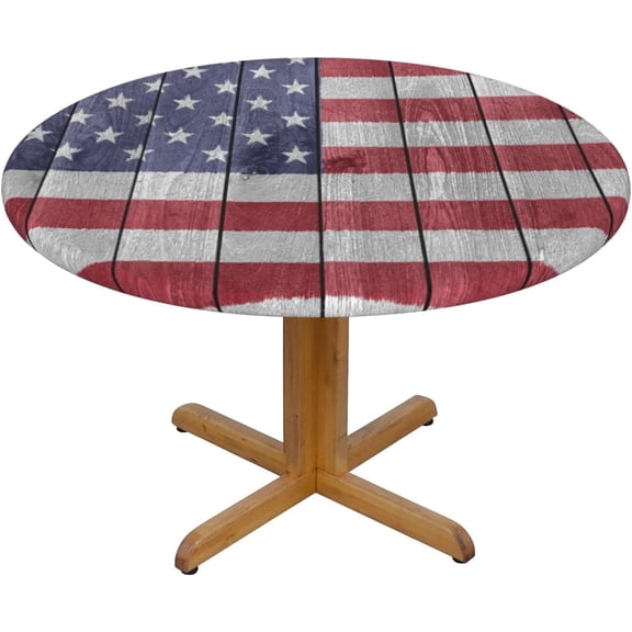 Round Tablecloth Retro American Flag Fitted Elastic Waterproof Wipeable Table Cloth Cover Decor Table Pad Cover for Party Dinning Room Picnic-Medium