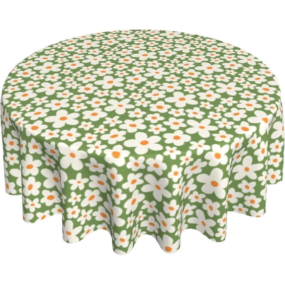 Round Tablecloth Retro Groovy Flowers Table Cloths Waterproof Table Cover for Wedding Party Dining Holiday Banquet