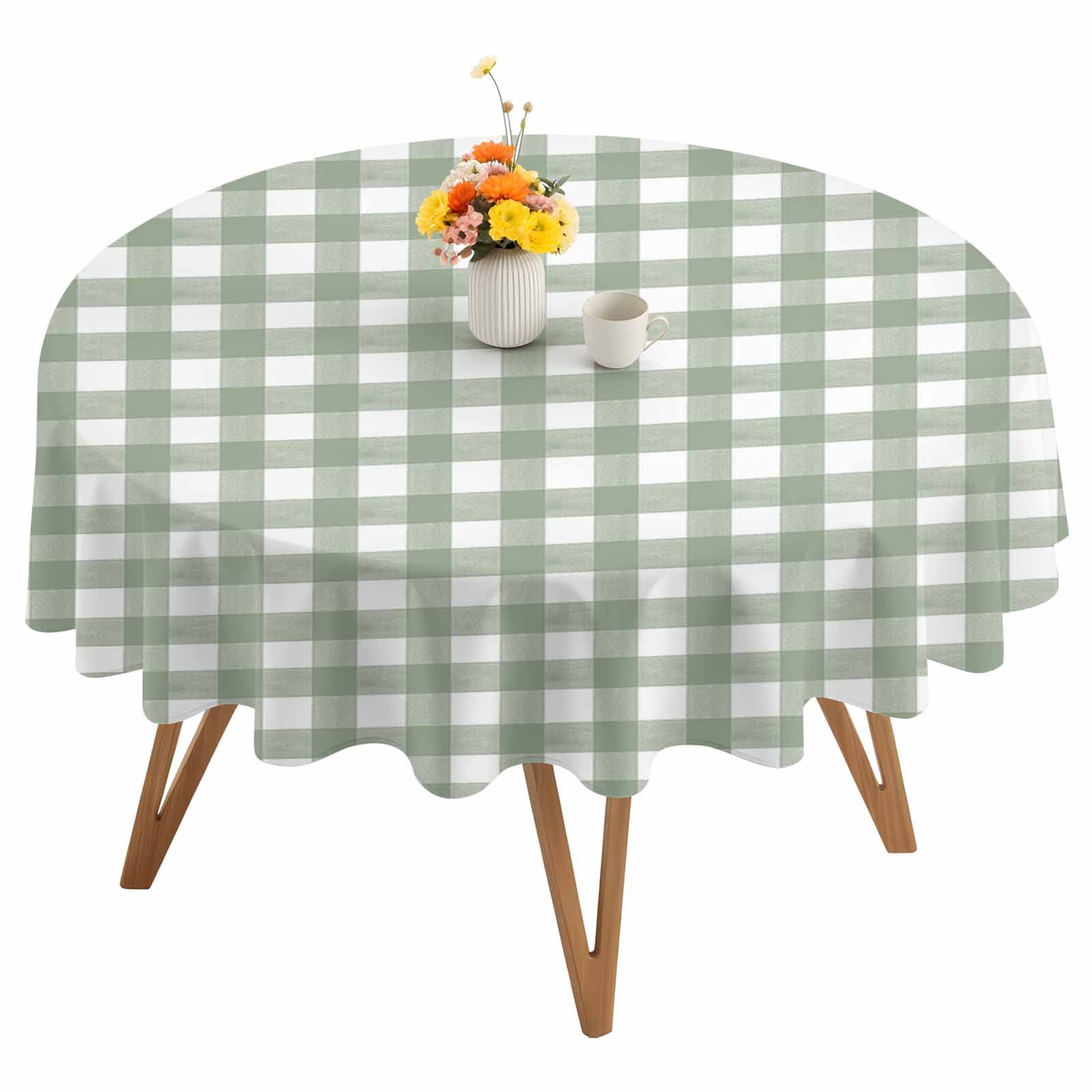Round Tablecloth Rustic Checkered Plaid Waterproof Oil Proof Polyester Table Cloth Cover Decor for Home Dining Outdoor,Patio,Parties, 60" Dia. Sage Green