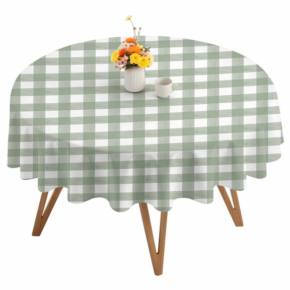 Round Tablecloth Rustic Checkered Plaid Waterproof Oil Proof Polyester Table Cloth Cover Decor for Home Dining Outdoor,Patio,Parties, 60" Dia. Sage Green