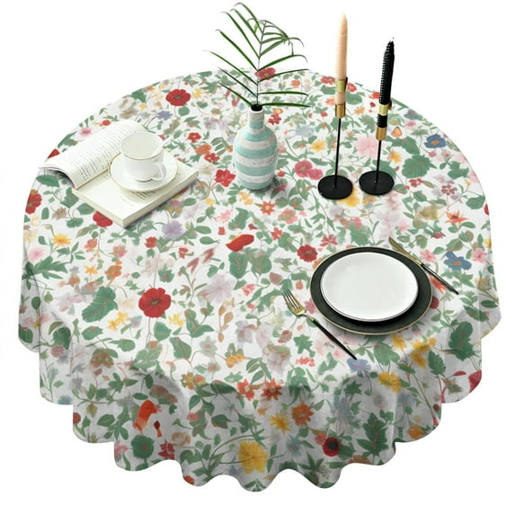 Round Tablecloth Rustic Flower Table Cloth Water Resistant Fabric Oil-Proof Wrinkle Free Soft Table Covers for Dining Kitchen Parties Heavy Weight Tabletop Cover 60x60 Inch