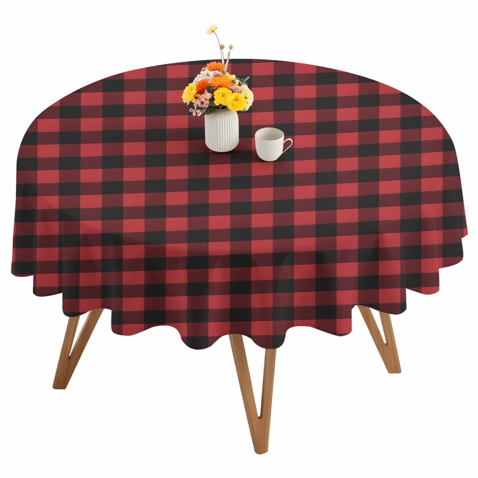 Round Tablecloth Rustic Red Black Buffalo Check Plaid Pattern Waterproof Oil Proof Polyester Table Cloth Cover Decor for Home Dining Outdoor,Patio,Parties, 60" Dia. Christmas