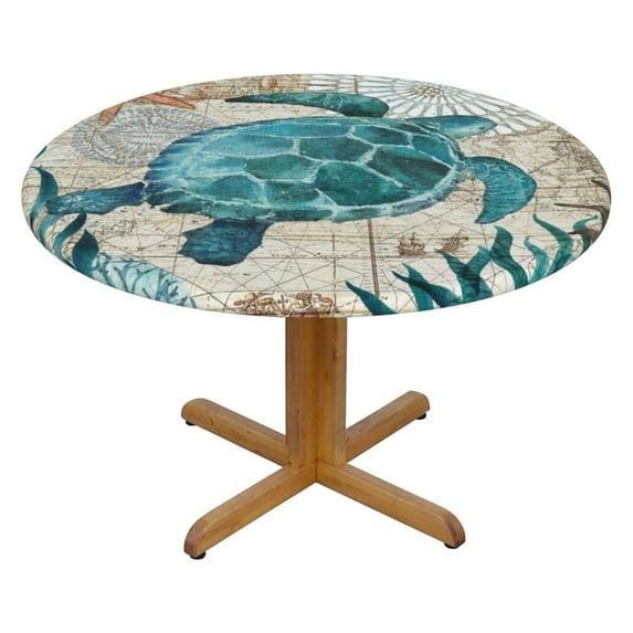 Round Tablecloth Sea Turtle Ocean Fitted Elastic Waterproof Wipeable Table Cloth Cover Decor Table Pad Cover for lndoor Outdoor-Medium