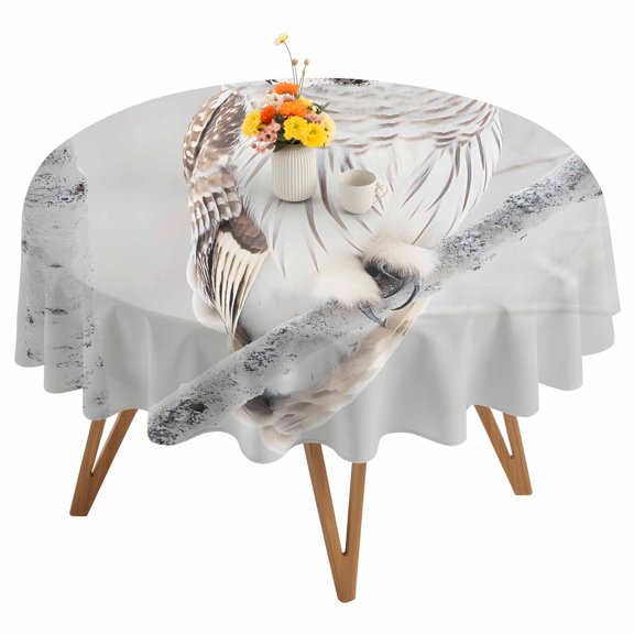 Round Tablecloth Snowy Owl Waterproof Oil Proof Polyester Table Cloth Cover Decor for Home Dining Outdoor,Patio,Parties, 54" Dia. Winter Owl Animal