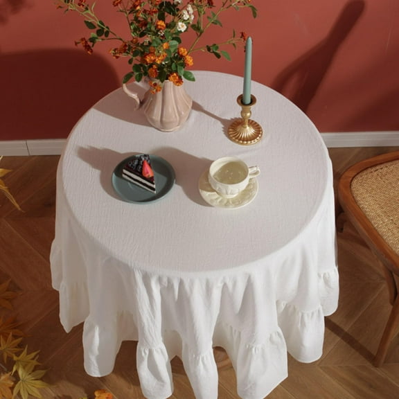 Round Tablecloth Solid Color Ruffled Cotton Table Cloth Washable Small Table Cover Decoration for Kitchen Restaurant(100cm)