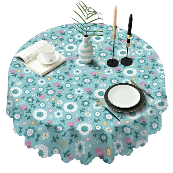Round Tablecloth Spring Summer 60x60 Inch flower Round Table Cover for Party Picnic Dinner