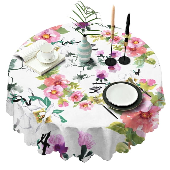 Round Tablecloth Spring Summer 60x60 Inch flower Table Cover for Party Picnic Dinner Round