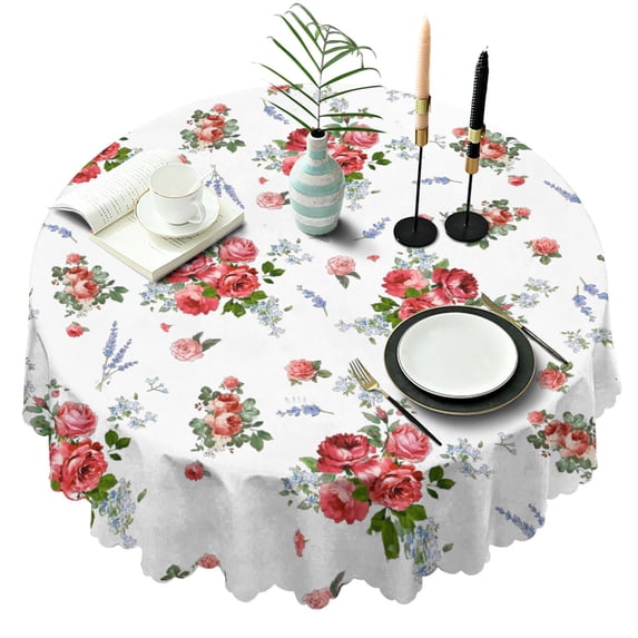Round Tablecloth Spring Summer Round 60x60 Inch flower Table Cover for Dinner Party Picnic