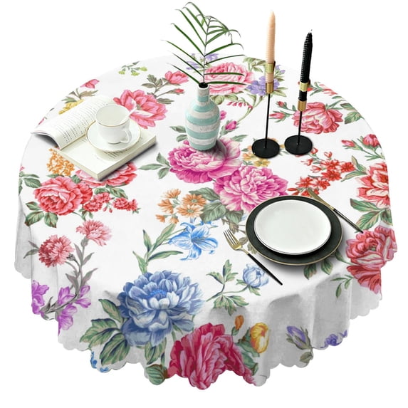 Round Tablecloth Spring Summer flower 60x60 Inch Table Cover for Party Dinner Picnic Round