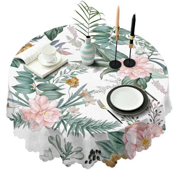 Round Tablecloth Spring Summer flower Table Cover 60 x 60 Inch Round for Dinner Party Picnic