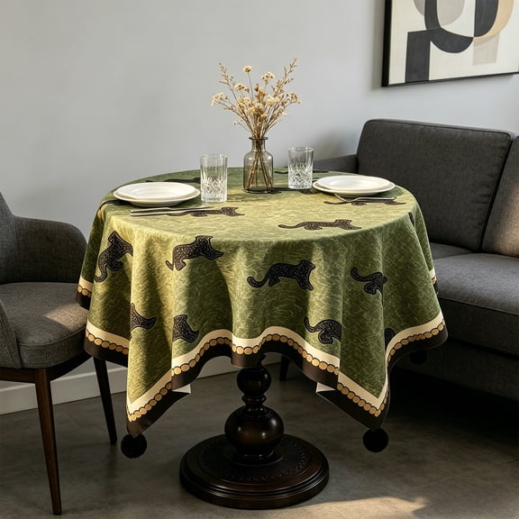 Round Tablecloth, Stain Resistant Decorative Table Cover for Living Room Bedroom Coffee Table,Green