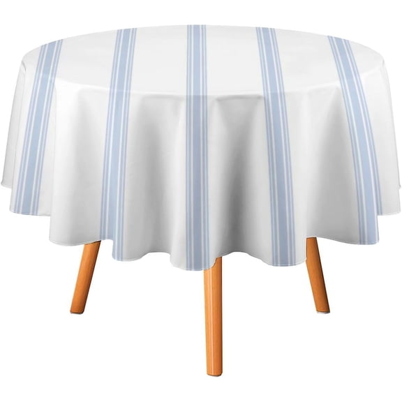 Round Tablecloth Stripe Pattern Blue White Bold Table Cover Washable Table Cloths for Kitchen Dinning Party Tabletop Modern Decoration, 60inch
